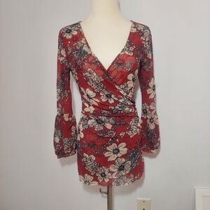 Floral V-neck wrap shirt